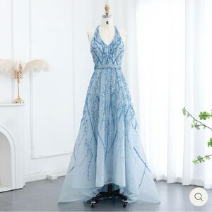 Luxury Beaded Lemon Green Halter High Low Evening Dresses